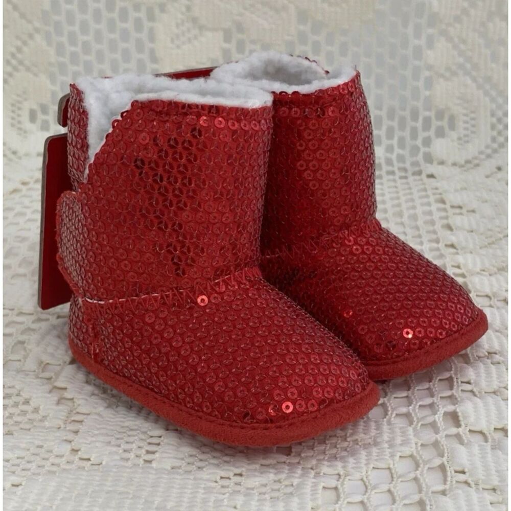 Little Wishes Baby Girl Size 3-6 months Red Boots Sparkly Christmas Holiday - Picture 2 of 12